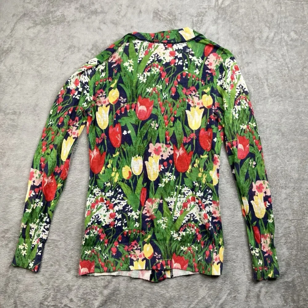 Tory Burch Linen Blend Cardigan Womens S Floral Garden Print Lightweight Preppy